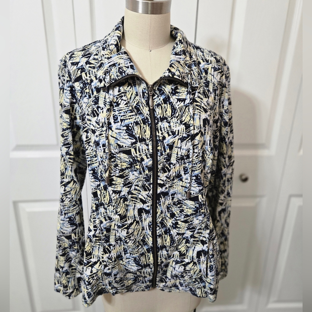Blue & Yellow Abstract Design Lightweight Zip Up Jacket w/pockets, Med, Like New